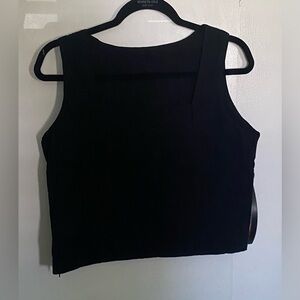 NWOT. Cropped, black, thick strap, square neck tank.